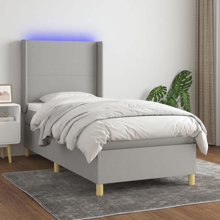 VidaXL Slat Bed Base with Mattress and LED, Upholstered Bed, Single Bed, Adult Bed for Interior Bedroom, 3138669