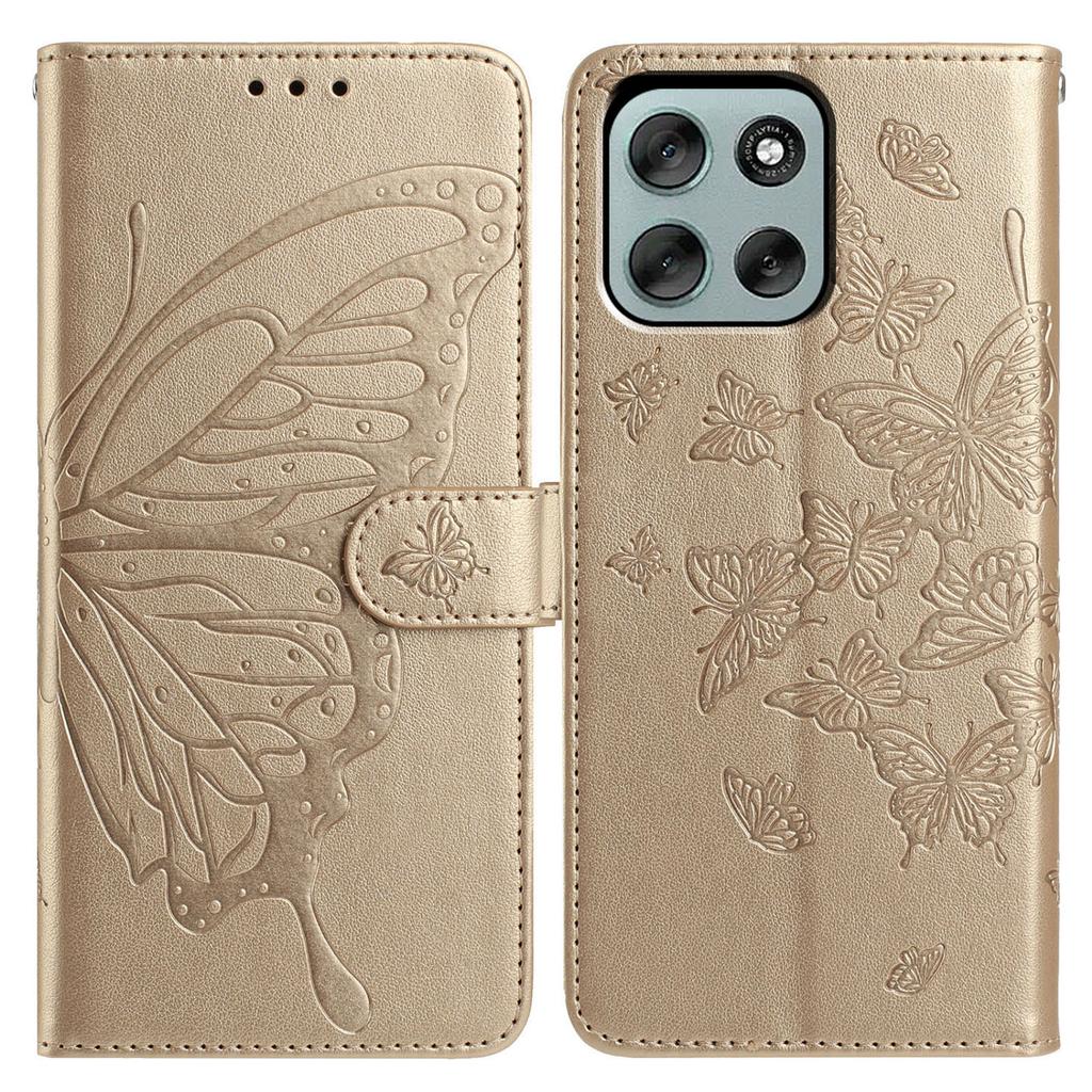 For Motorola Moto G56 5G Case Butterfly Imprinted Wallet Stand PU Leather Flip Phone Cover with Strap