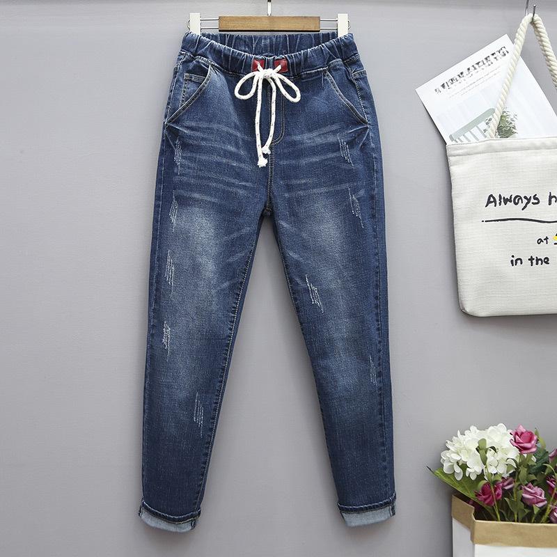 ZAIA Women Jacket Hoge taille damesmode casual jeans Boyfriend denim jeans potloodvoeten broek 4XL donkerblauwe kleur