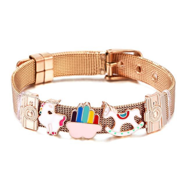 Fashion Stainless Steel Mesh Bracelets For Women Girls Original Charm Watch Belt Bracelet Angel Beads Bangle Gift