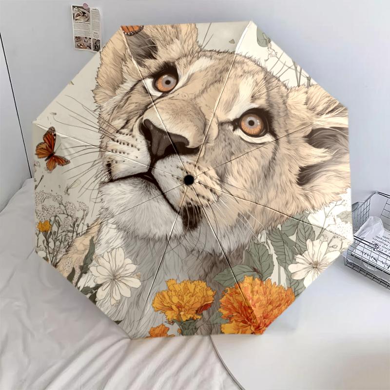 

Cougar pattern, automatic folding umbrella, portable and foldable design, 8 ribs, a Christmas or birthday gift.