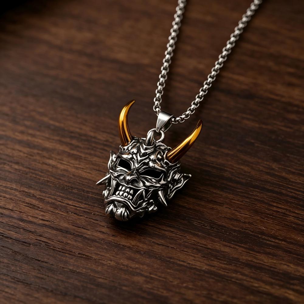 Gold and Silver Horn Necklace - Unisex Hip Hop Punk Pendant Charm Sweater Chain