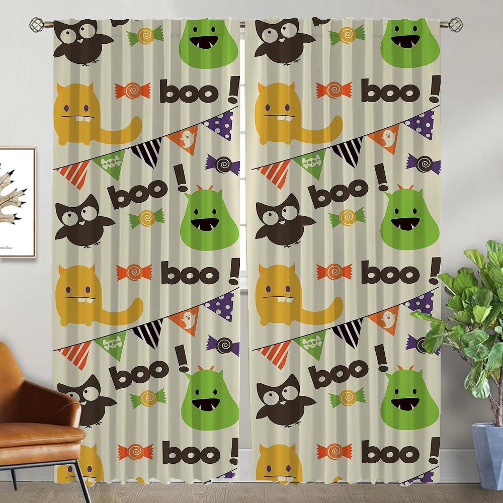Cartoon Children Curtains for Living Room Curtain for Room 2 Panel Home Interior Curtains Halloween Decoration Shades Partition