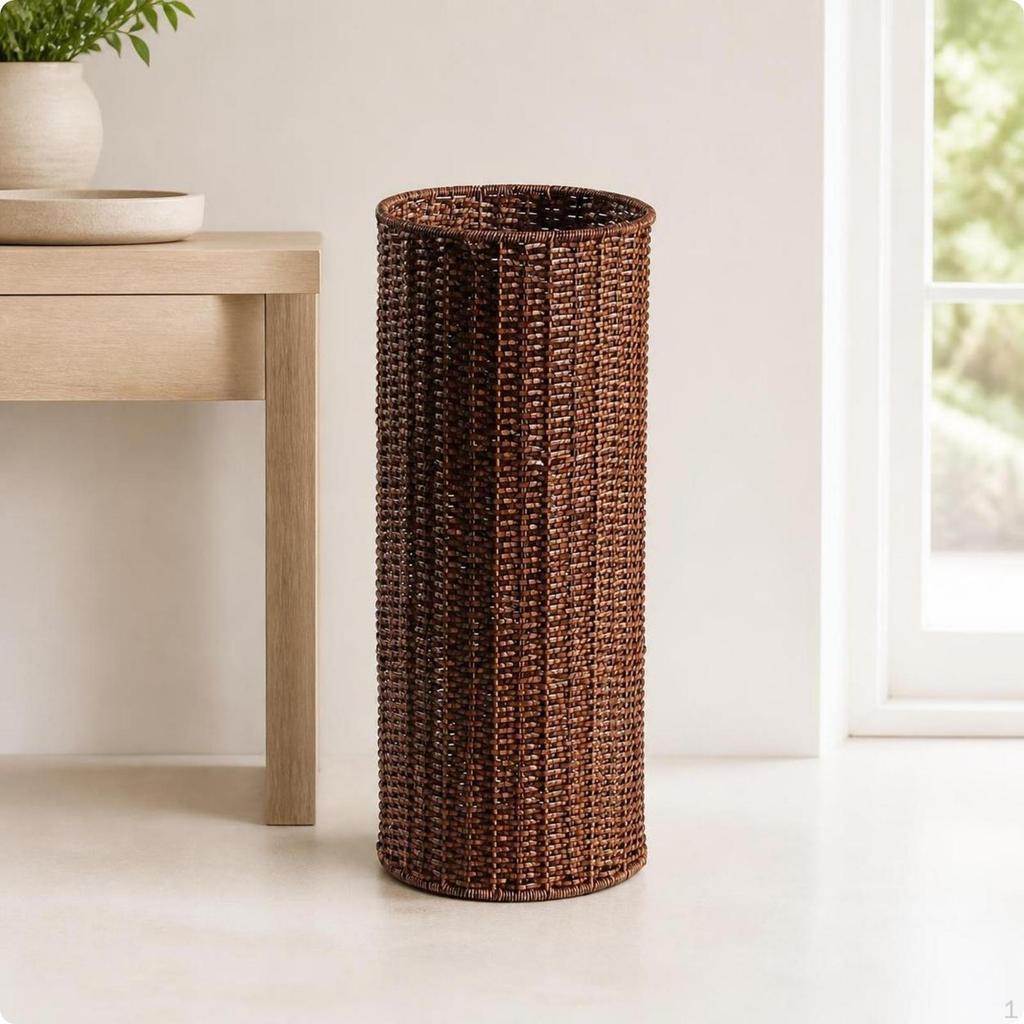 Freestanding Rattan Umbrella Basket | SpaceSaving Vertical Design, Tightly Woven Texture,