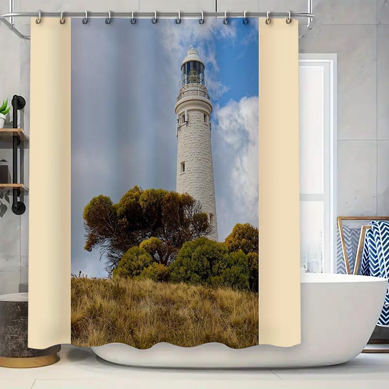 

Coastal Lighthouse Shower Curtain Ocean Beach Nautical Bathroom Decor Waterproof Scenic Nature Wall Art Home Textile W60H190(CM)-1 Pcs