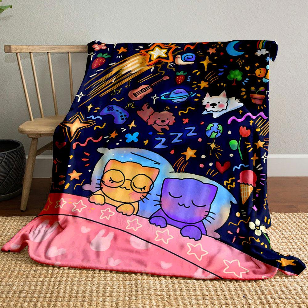 

Cute Cat Starry Night Print Blanket bedroom Blanket for Livingroom Couch lunch break Soft throw for Friend s festival Gift 80cm x 120cm