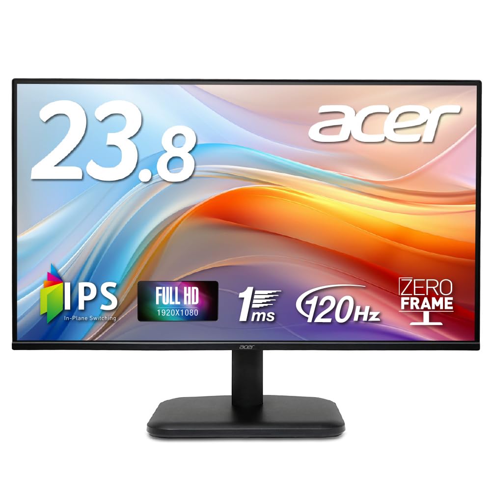 Acer Monitor Inch Full HD Matte 120Hz sRGB AdaptiveSync HDMI Mini 15 Pin No Terminal VESA Mount Compatible Zero Frame Design EK241YGbi 23.8 1ms(VRB)
