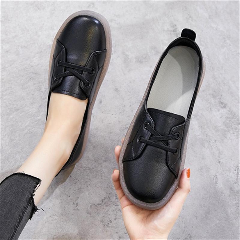 Fashion Genuine Leather Women's Casual Flats White Nurse Shoes Comfortable Vulcanized Sneakers Ladies Light Soft Shallow Mouth Loafers