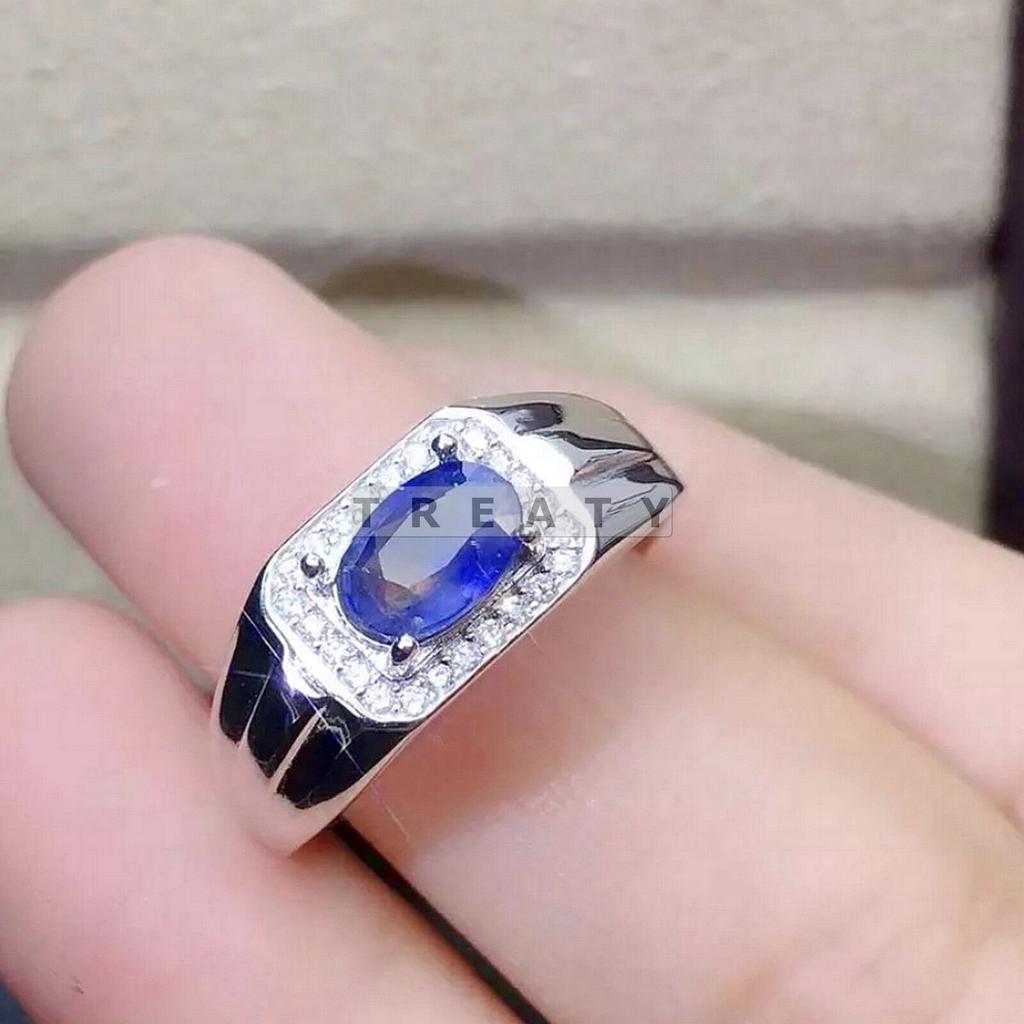 Blue Sapphire Oval Cut Gemstone With 925 Sterling Silver Ring For Men's #229 JL375725407322