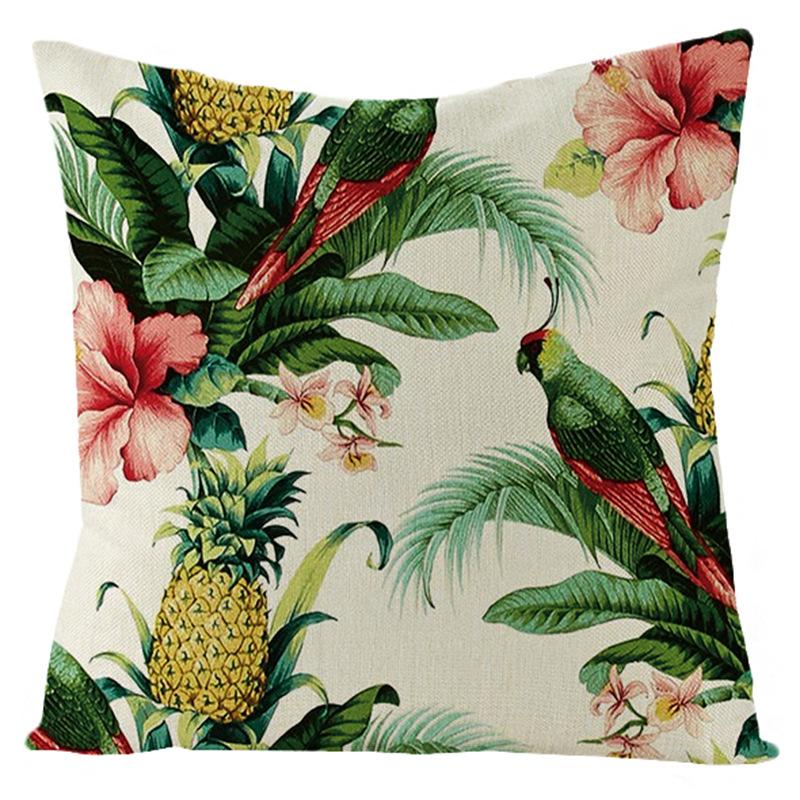 New Outdoor Waterproof Linen Pillow Case Tropical Green Leaf Cushion Cover