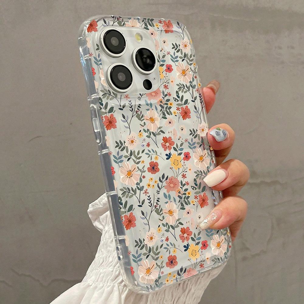 Full screen of colorful floral Phone case iPhone 15 Pro Max 11 12 13 16 14 Plus XS Silicone Shockproof Case Lens protector shell