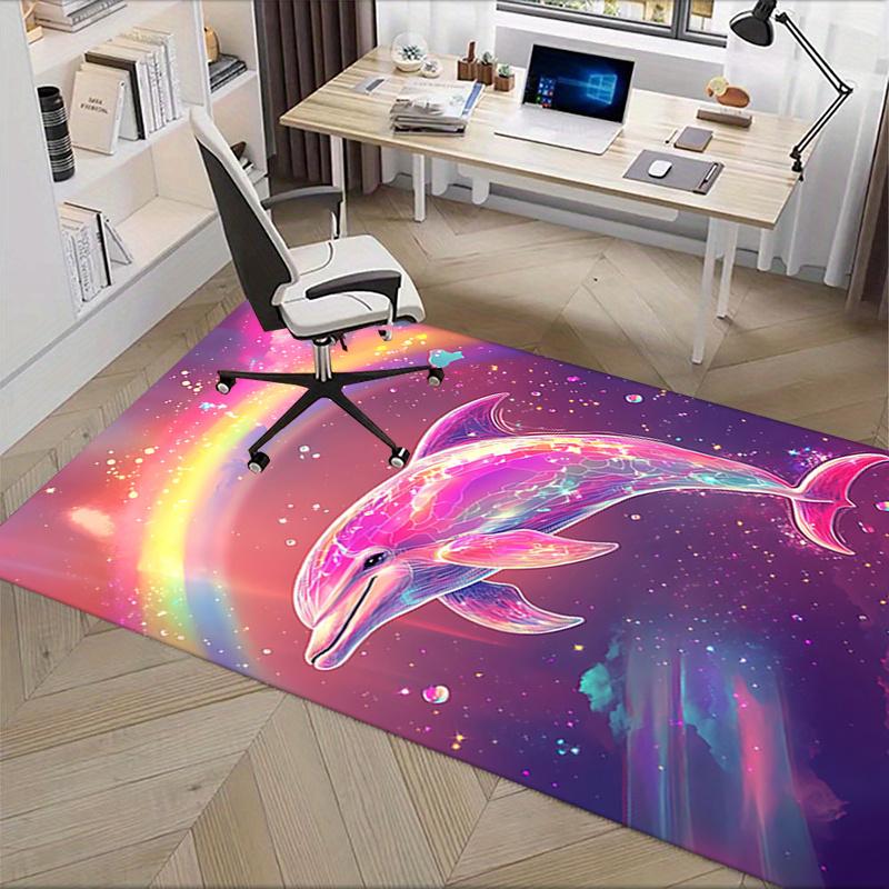 Colorful Dolphin Chair Mat: Office Carpet, Oversized Rug for Home Decor, Sofa Mat, Desk Pad Gift Suitable for Bedroom, Living Room, Any Room