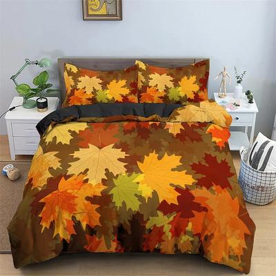 Maple Leaves Duvet Cover Autumn Theme Bedding Set Microfiber Botanical Leaf Comforter Cover Twin Full King For Kids Adult Room
