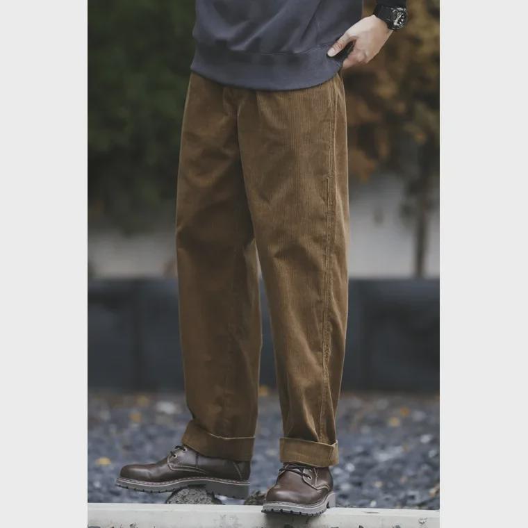Heren losse rechte corduroy wijde broek - Trendy Japanse retro katoenen werkbroek