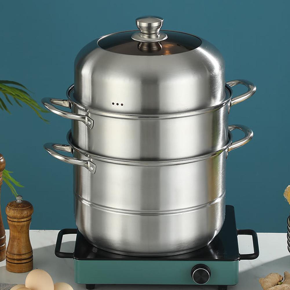 Stainless Steel Steamer Cooker with Steamer Basket Soup Steam Pot with Handle Stockpot Cookware for Kitchen Supplies