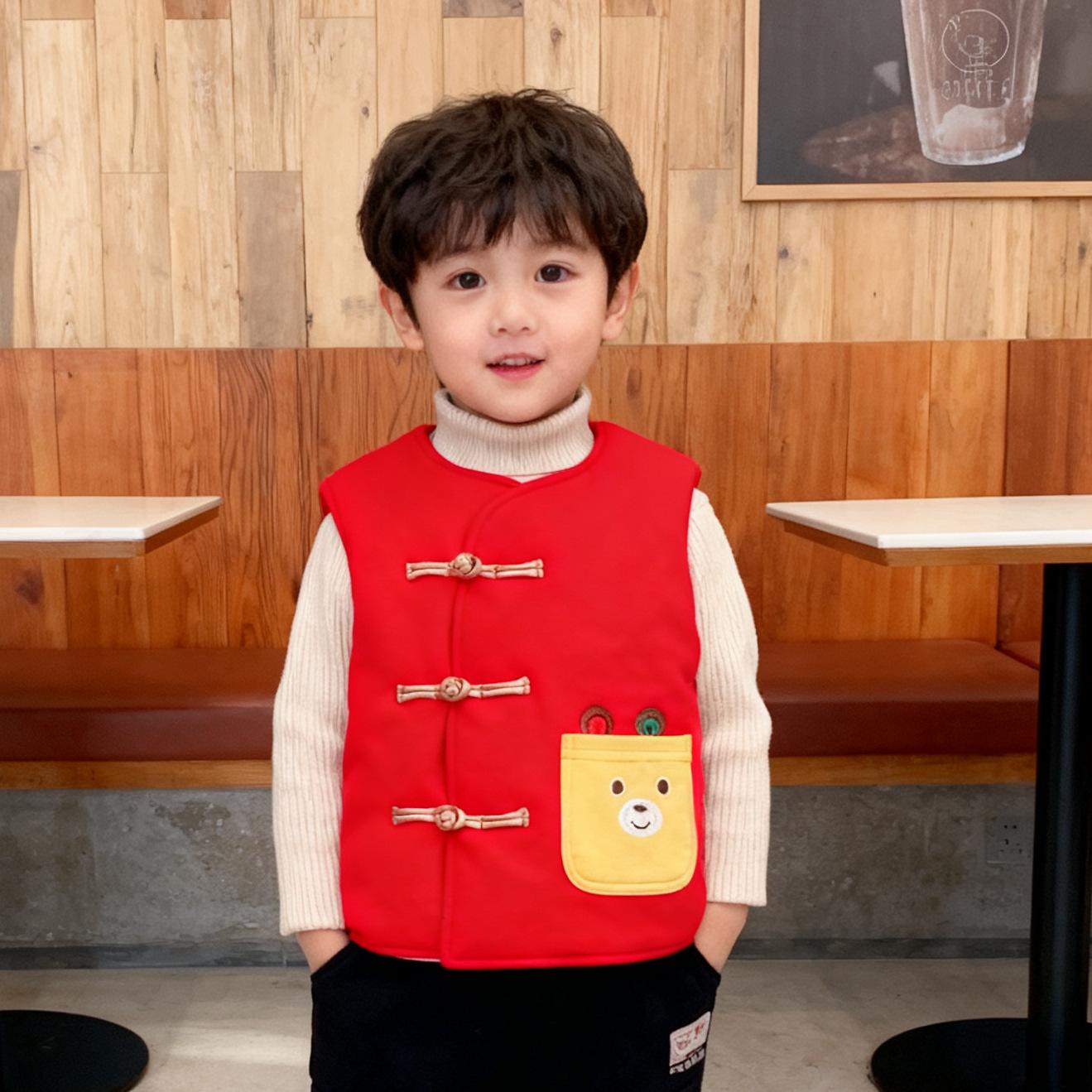 Beibeijia Winter 2025 Boys  Fleece-Lined Chinese Style Vest, Thick and Warm. 120 cm