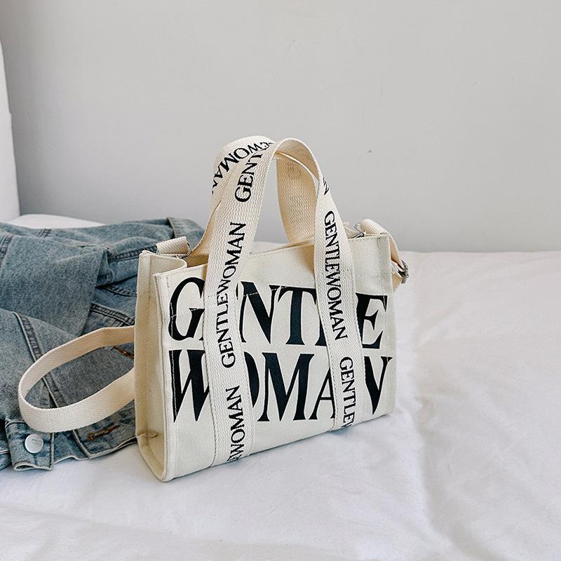 Simple and Personalized Letter Printed Handheld Canvas Bag New Style Casual Shoulder Bag