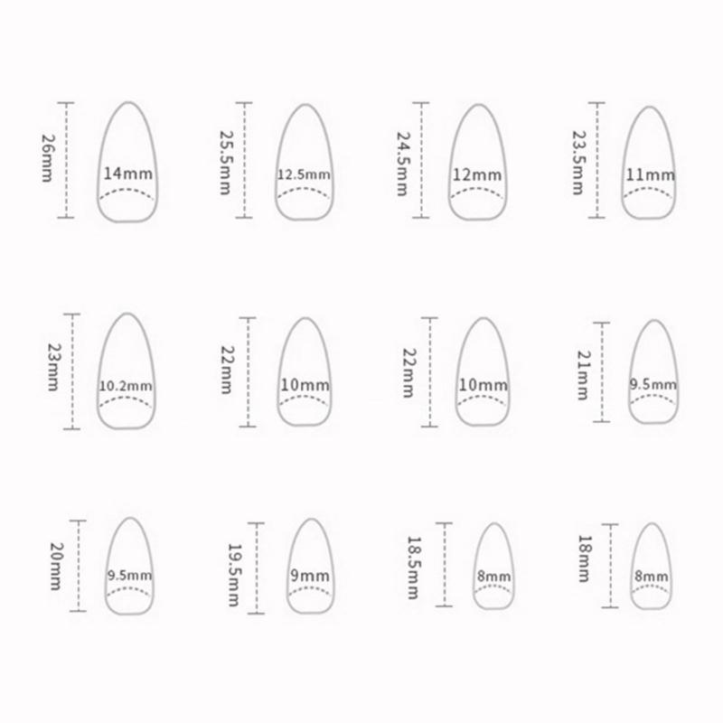 Valentine Press on Nail Stick On Nail Artificial False Nail Almond Fake Nail French Nail Tips 12 Sizes for Womens Girl
