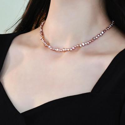 Natural Baroque Pearl Necklace Irregular 925 Sterling Silver Luxury Small and Popular Clavicle Chain Stacked Sweet and Fashionable