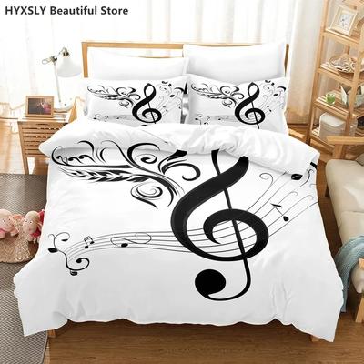 Musikanote 3D-Druck Bettwäsche-Set Schwarz & Weiß Bettbezug-Sets Mode Bettwäsche Einzelbett Doppelbett King