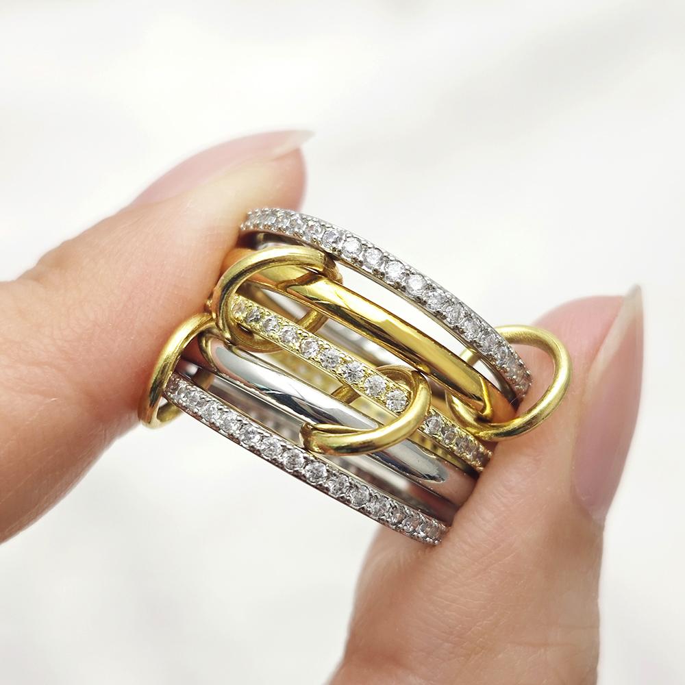 

Trendy Stainless Steel Double Color Ring Set For Women Five-Piece Set Micro Paved CZ Stackable Rings Fashion Jewerly Wholesale 7