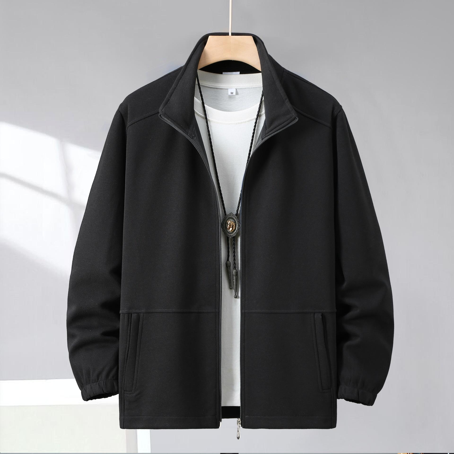 

Men s Fall/Winter Minimalist Casual Collared Cardigan Oversized Solid-Color Jacket 8XL чорний