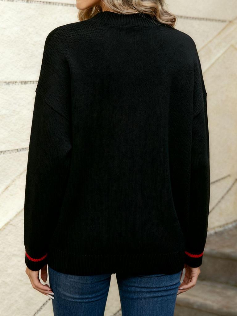 2025 Autumn-Winter Plus Size European American Women's Heart Round Neck Casual Knit Sweater