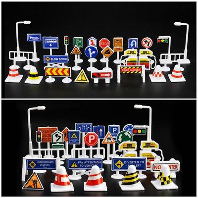 28 Pcs Car Toy Accessories Traffic Road Signs Kids Children Play Learn Toy Game