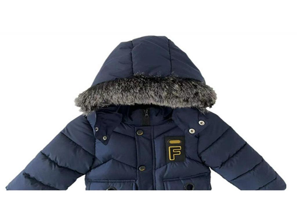 Boys' Winter 2024 Mid-Length Cotton Coat: Korean Style, Thickened, Fleece-Lined, Big Fur Collar, for Small and Medium Children.