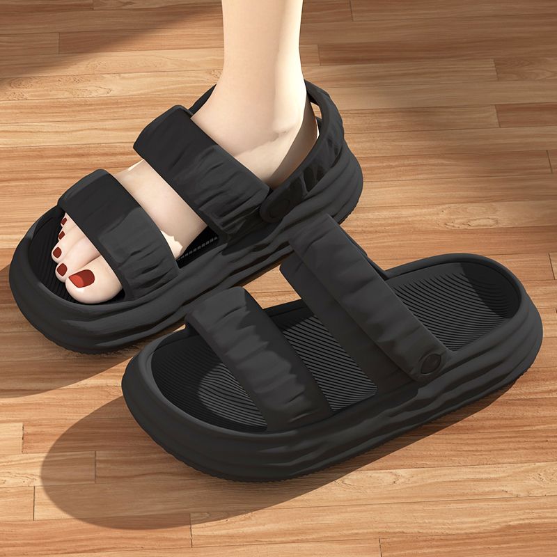 

WTEMPO Модные женские сандалии из ЭВА. Универсальные двойного назначения с пряжкой. Удобные нескользящие дышащие повседневные пляжные тапочки на толстой подошве и плоском каблуке. 39-40 чёрный