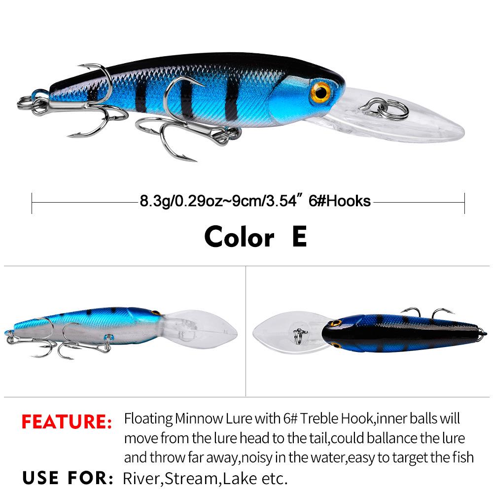 

10-Color 9cm Floating Minnow Hard Lure - 8.3g with #6 Fishing Hook зелений