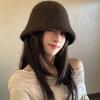 Solid Color Knitted Beanie Windproof Winter Warm Bucket Hat Vintage Wool Fisherman Hat  Girl