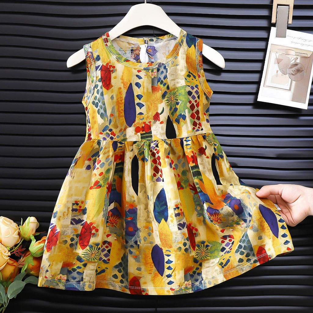 Girl Sleeveless Dress With Floral Pattern For Toddler Summer Wear