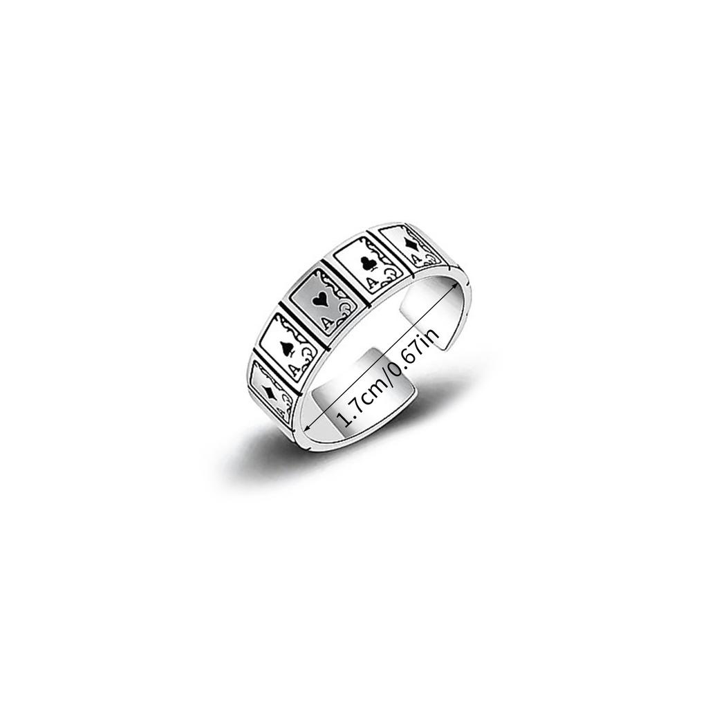 Poker Card Themed Adjustable Square Opening Ring Vintage Hip Hop Unisex Fashion Jewelry for Various Occasions