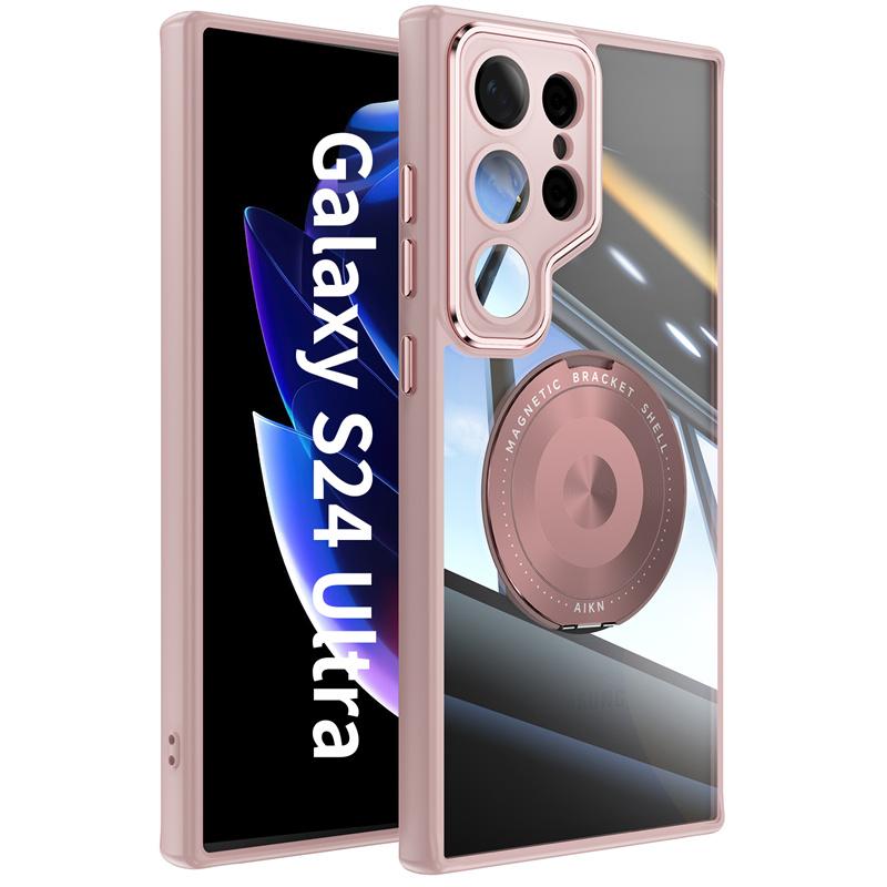 Transparent Hard Case For For Samsung Galaxy S25 S24 S23 Ultra Plus For Magsafe Magnetic Charge Shockproof Armor Stand Holder Cover
