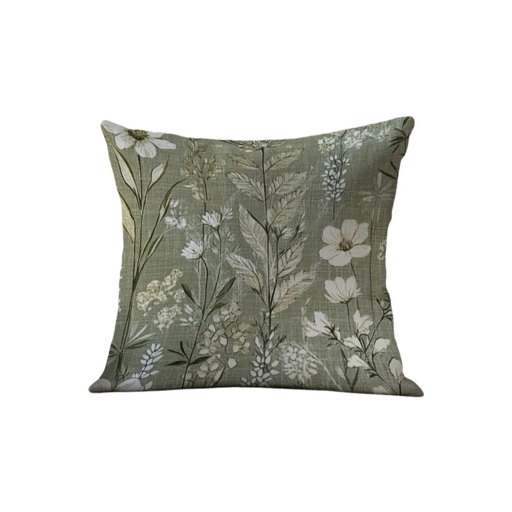 1Pc Sage Green Wildflower Pillow Cover, Polyester 2D Double-Sided Print, Soft Throw Pillow Case, Farmhouse Decor, Perfect Gift F