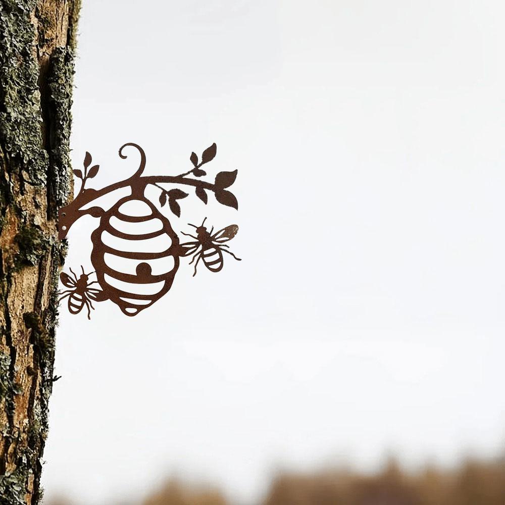 1 Piece Vintage Steel Beehive Bird Silhouette Rusty Metal Panel Art Outdoor Patio Home Farmhouse Backyard Decoration Halloween Christmas Gift