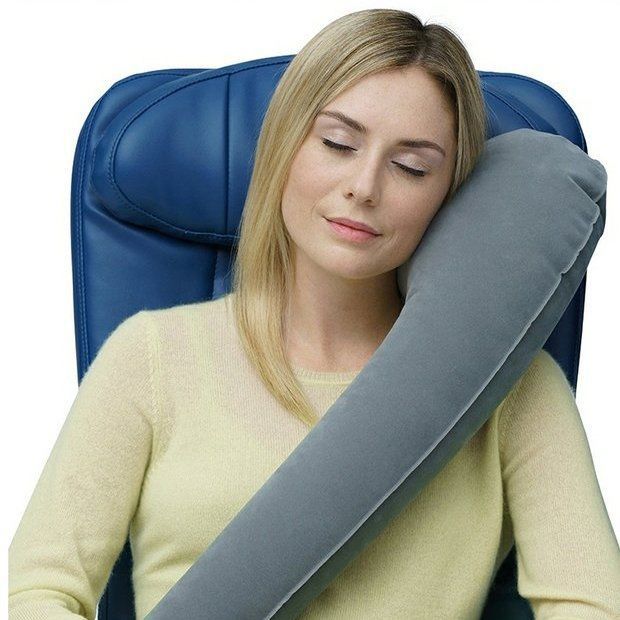 

Inflatable Travel Pillow Sleeping Companion Perfect for Cars Planes and Trains Side-Sleeping Neck Support Pillow Portable Neck серый