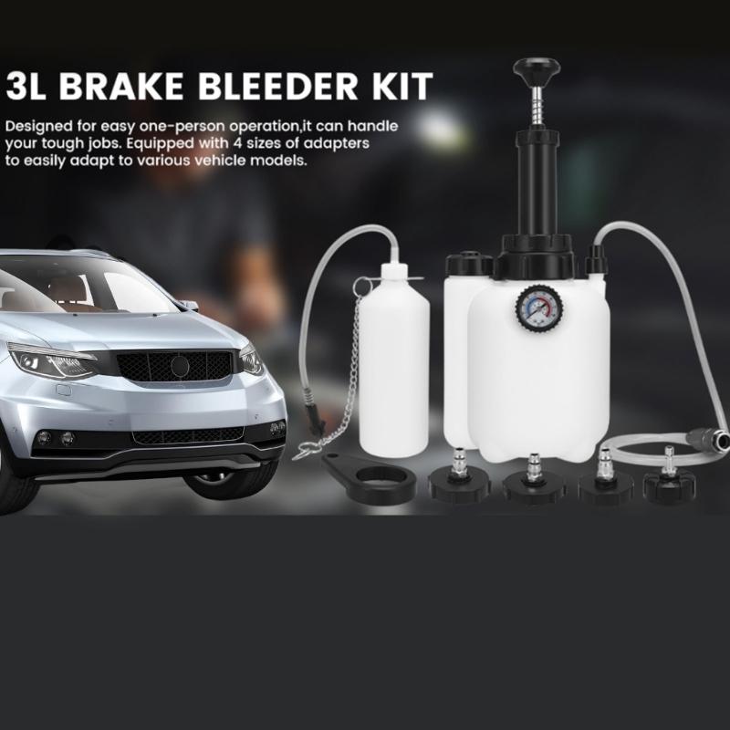Brake Bleeding Tool 3L Capacity with 4 Universal Connector Ergonomic Design Fluid Evacuators for DIY Auto Maintenance
