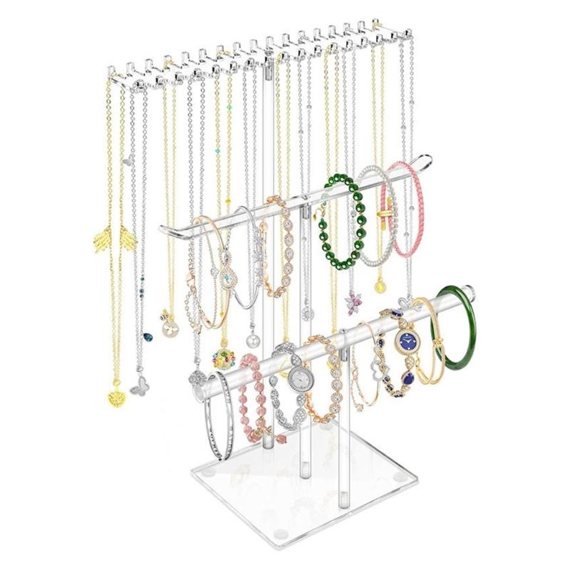 Eleganter Klarer Stabiler Acryl Halskettenhalter Schmuckorganizer mit Armband- und Ohrring-Display Heimorganisation