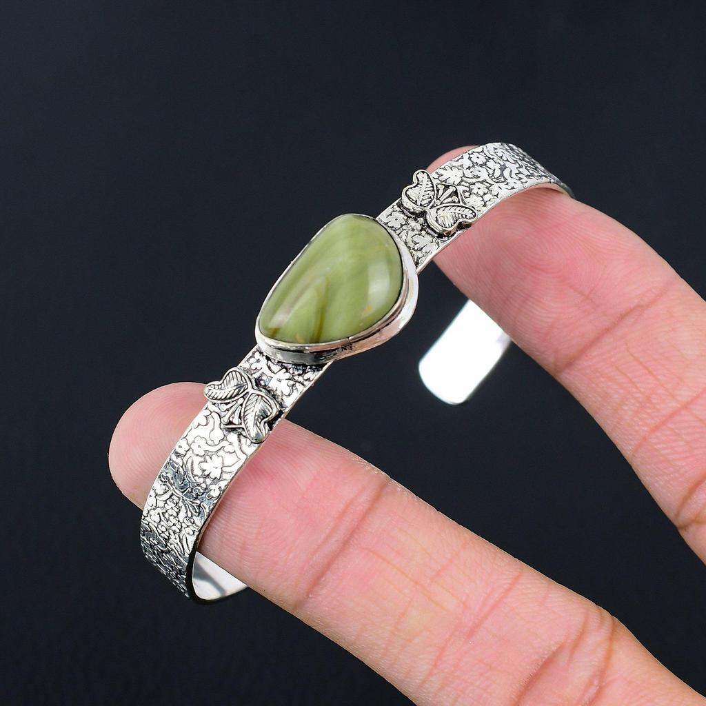 925 Sterling Silver Pear Polychrome Jasper Gemstone Engagement Wife Boho Bangle