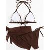 Bikini Set Donna Marrone Liscio Sexy Costine Scollo a Nodo Push Up Costume da Bagno con Gonna in Rete 2026 Donna Costume da Bagno Brasiliano Copricostume