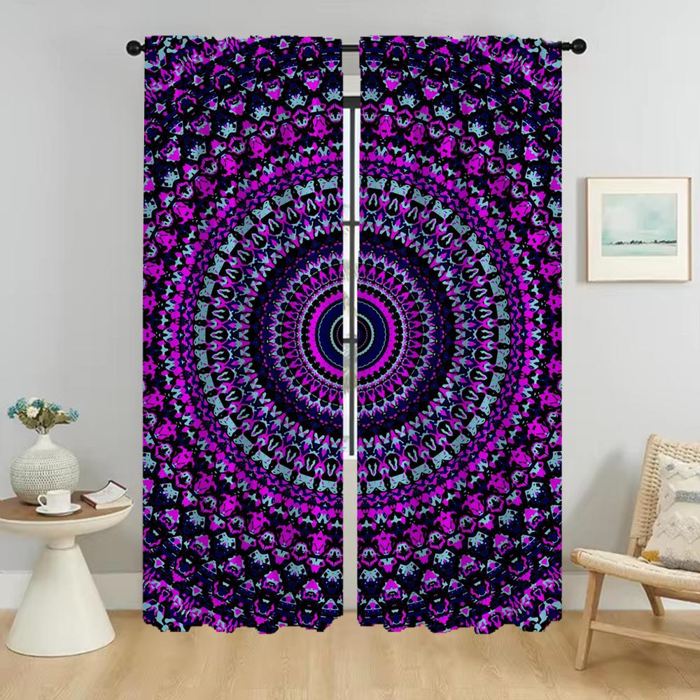 Trippy Vibrant Mandalas Kitchen Curtains for Living Room Window Curtain Tulle for Bedroom Home Interior Curtains 2 Pieces Shades
