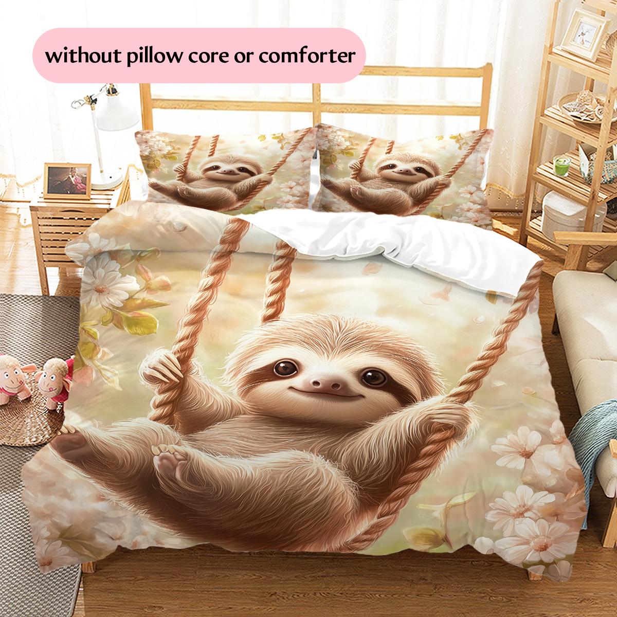 

Sloth and Swing Pattern Bedding Home Decoration Birthday Gift (1 * duvet cover + 2 * pillowcase, without core) 135x200cm