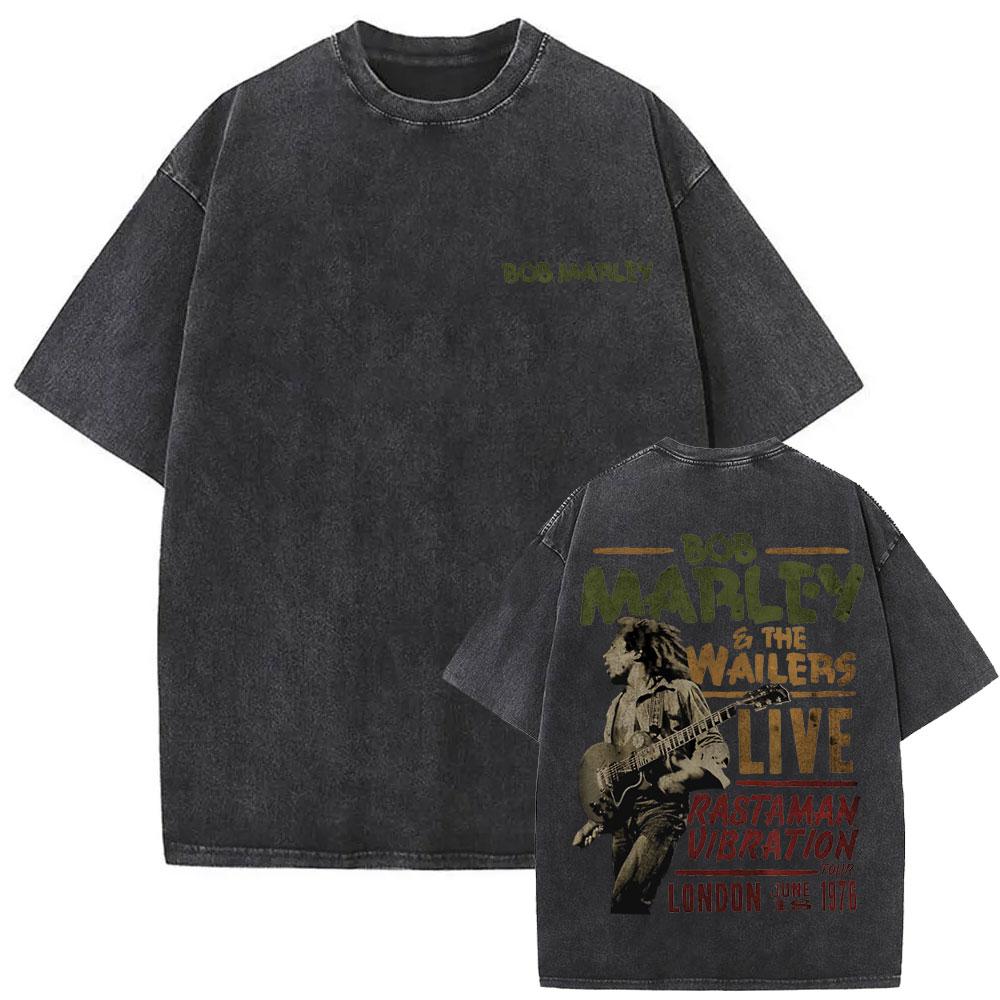 Washed Vintage Reggae Originator Bob Marley Tshirt Men Oversized Retro Wash Old Bob Marley Anniversary Album Graphic T Shirts S