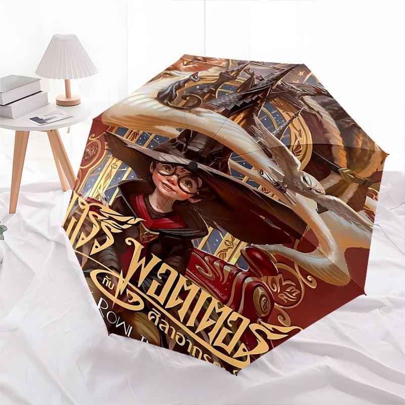 1pc Harry Potter School of Witchcraft and Wizardry Automatic Folding Umbrella - Compact 8-Rib Design, Durable Plastic & Iron1316L