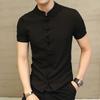 Men's Chinese Style Short Sleeve Tang Suit - Black Zhongshan Slim Fit Shirt
