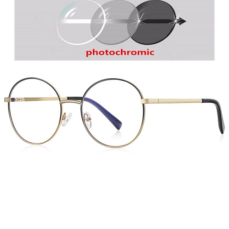 Runde Blaulichtfilter-Brille für Damen, Literarisch, Vintage, Metall, Kurzsichtigkeitsbrille, Stärke 0 -0.5 -0.75 bis -6.0