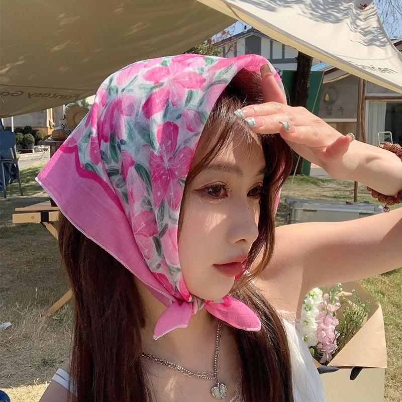 Eșarfă mică pătrată retro de țară, eșarfă artistică franțuzească din bumbac și in, eșarfă de cap pentru femei de primăvară și toamnă, vară, pentru umbră și protecție solară