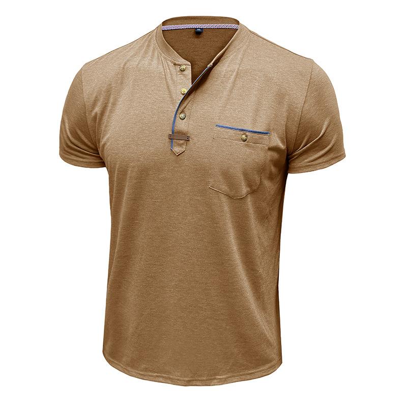 Summer European American Men's Short-sleeved Tees Henley Collar T-shirt Men's Casual Round Neck Top